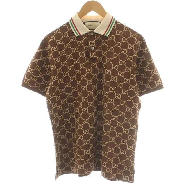 Gucci GG Pattern Polo Shirt Short Sleeve Embroidery S Brown in Brown from The Reluxe