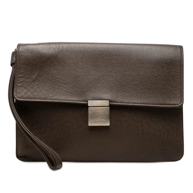 Brown Louis Vuitton Taiga Selenga Clutch Bag in Brown Leather from Designer Revival, photo 1 of 1