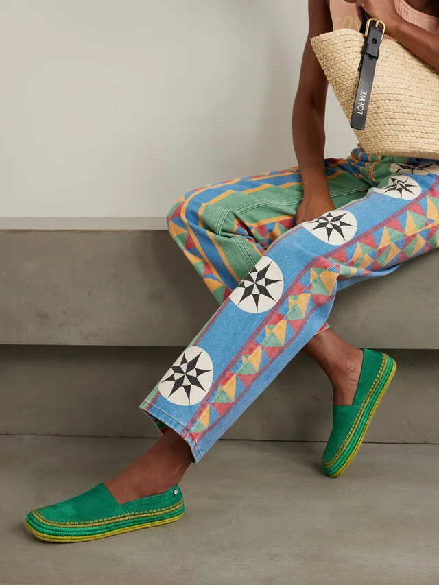 LOEWE + Paula's Ibiza Rio raffia-trimmed suede espadrilles in Green, photo 2 of 2 from NET-A-PORTER (Canada)