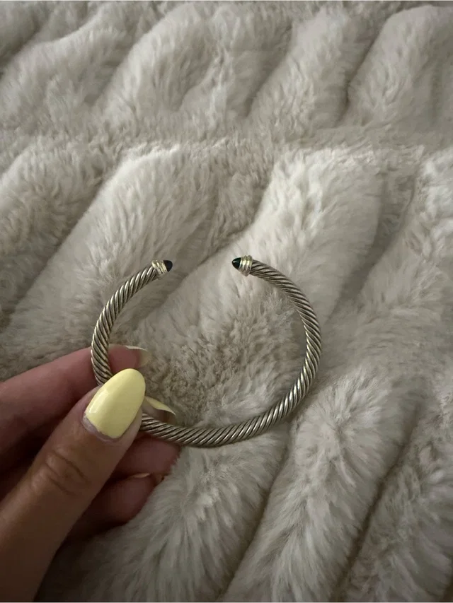 David Yurman Silver Cable Cuff Bracelet With Black Stone Ends in gray|black|silver from Poshmark