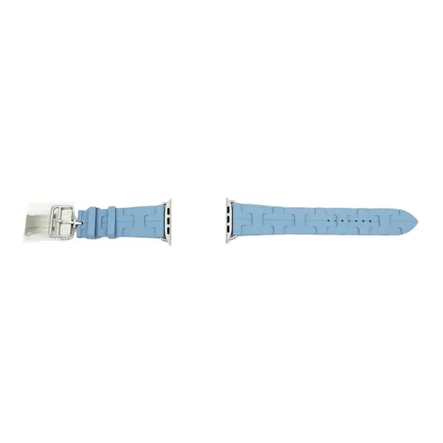 Hermès Simple Tour Kilim Blue Pastel Silver Apple Watch Strap in Blue from The Reluxe