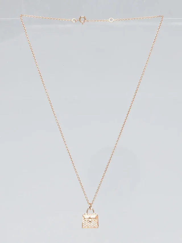 Hermès 18k Rose Gold and Diamond Kelly Pendant in Pink from Yoogis, photo 3 of 8