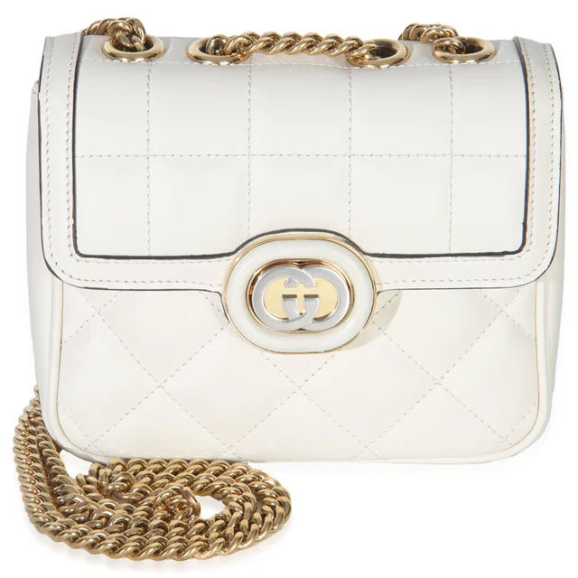 Gucci White Quilted Calfskin Mini Deco Chain Bag Leather Handbag in White Calfskin from HEWI
