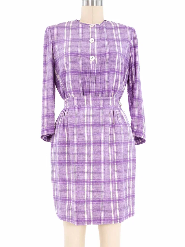 Valentino Garavani Lavender Plaid Skirt Ensemble in Silk from Arcade Vintage