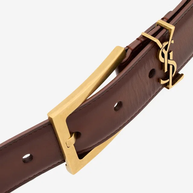 Saint Laurent Cassandre Belt — Brown Leather in Brown Leather from HEWI
