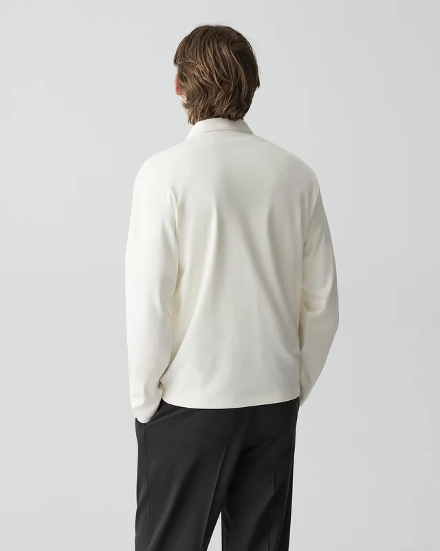 Theory Relaxed Long-Sleeve Polo Shirt in Cotton Jersey in WHITE, photo 10 of 12 from Theory