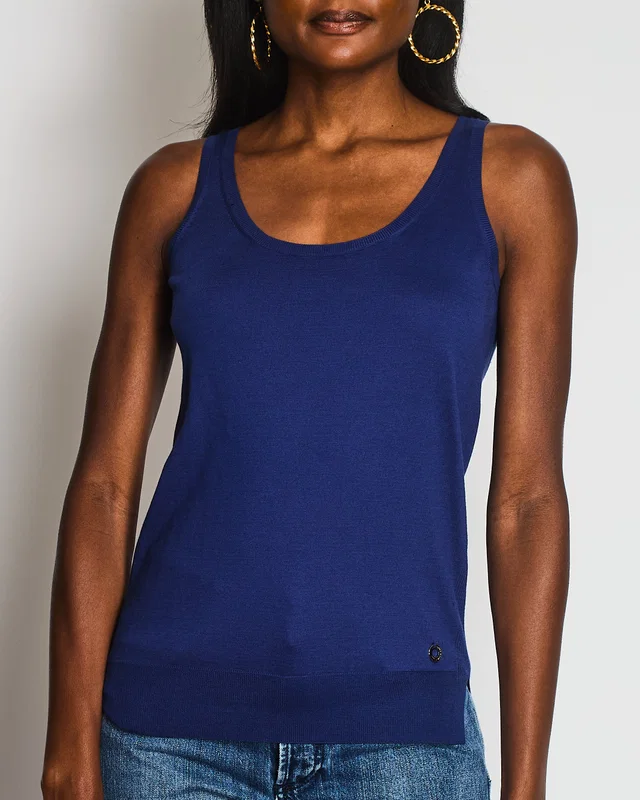 Loro Piana Blue Silk Blend Tank Top Size IT 40 (UK 8) in Blue Silk from Sellier