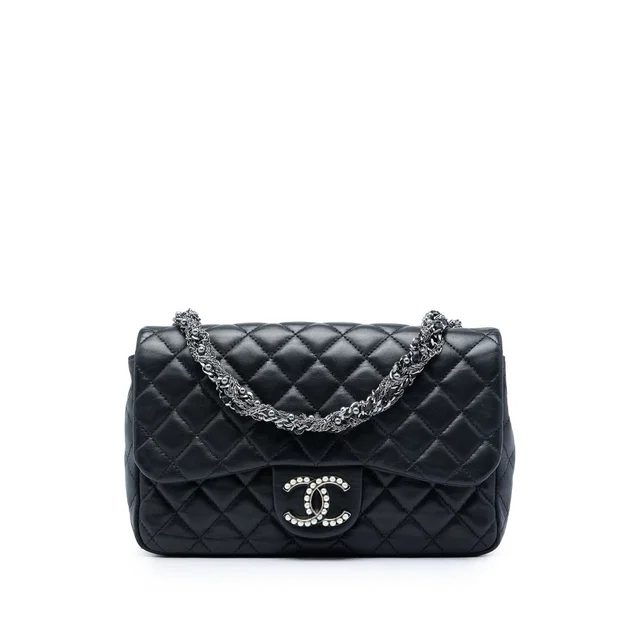 Black Chanel Medium Quilted Lambskin Westminster Pearl Flap Shoulder Bag in Black Lambskin from Designer Revival