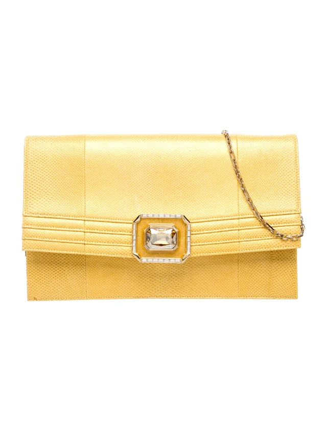 Judith Leiber Leather Clutch in yellow Leather from The RealReal