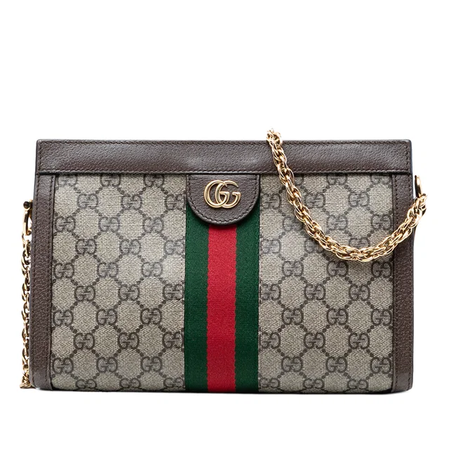Beige Gucci Small GG Supreme Web Ophidia Chain Crossbody in Beige Coated canvas from Designer Revival