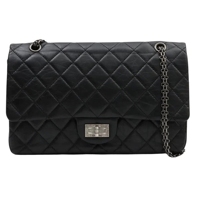 Chanel 2.55 Chain Shoulder Bag, Black, manufactured circa 2012 in Black Calfskin from VINTAGE QOO TOKYO
