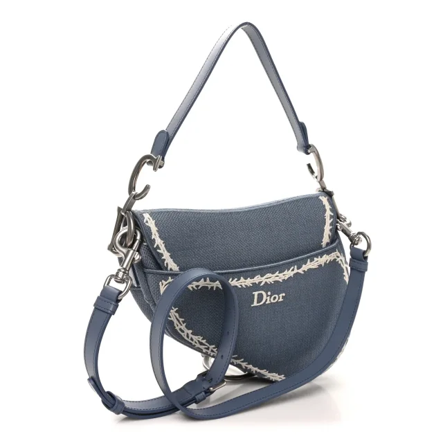 Dior Cotton Canvas Embroidered Les Fleurs Du Mal Saddle Bag Blue in Blue Canvas from FASHIONPHILE, photo 2 of 9