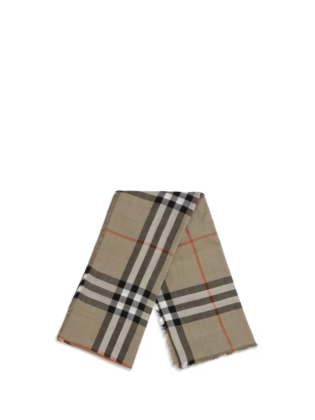 Burberry Reversible Wool & Silk Check Scarf — Beige Scarfs in Beige Silk from HEWI