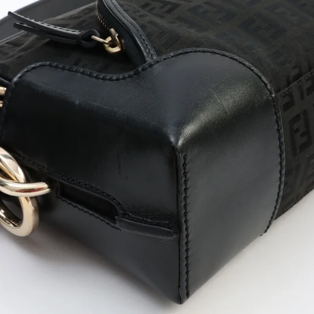 Fendi FF Zucchino Pattern Logo Charm 2-Way Bag Black in Black Nylon from VINTAGE QOO TOKYO, photo 8 of 12