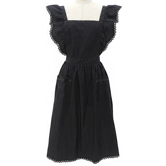 Dior Lace Trim Apron Dress Black in Black from VINTAGE QOO TOKYO
