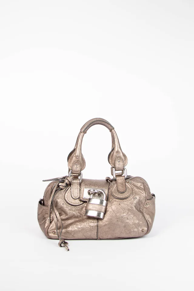2000s Chloe Metallic Silver Paddington Bowling Bag in Silver Leather from Break Archive