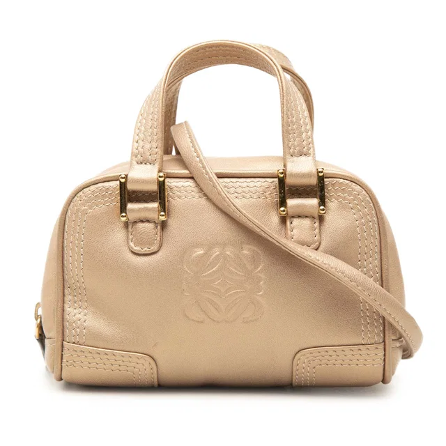 Gold LOEWE Micro Metallic Leather Amazona Satchel in Gold Leather from Designer Revival