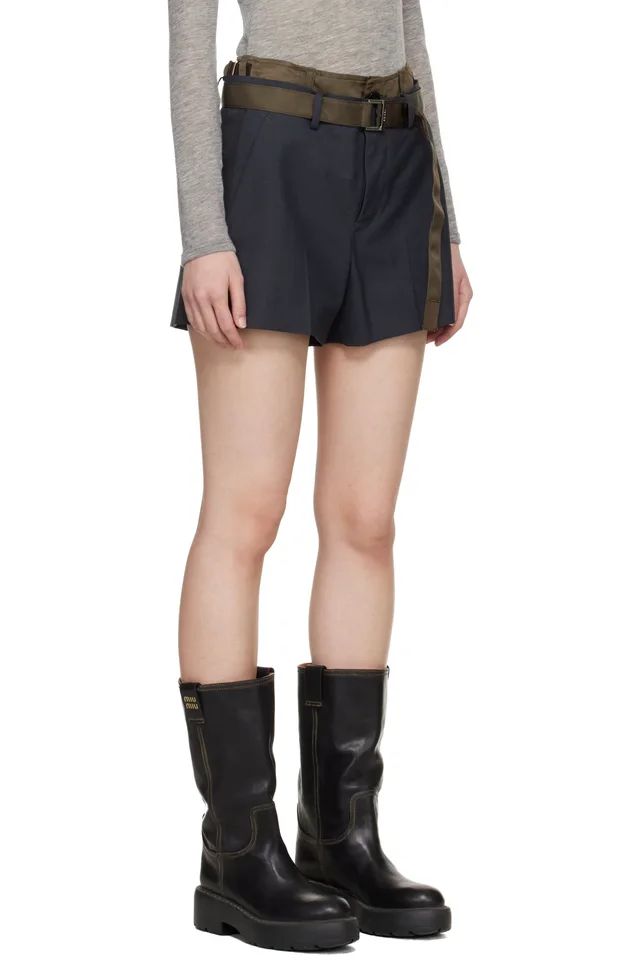 sacai Gray Suiting & Nylon Twill Shorts, photo 2 of 4 from SSENSE