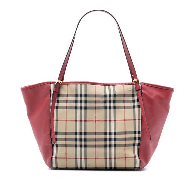 Brown Burberry Small Haymarket Check Canvas and Leather Canterbury Tote in Brown Canvas from Designer Revival