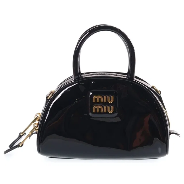 Miu Miu Mini Top Handle Shoulder Bag Gold Black in Black Patent leather from The Reluxe
