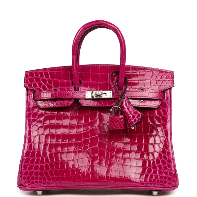 Hermès Birkin 25 Rose Pourpre Shiny Niloticus Crocodile Palladium Hardware in Pink Crocodile from Madison Avenue Couture