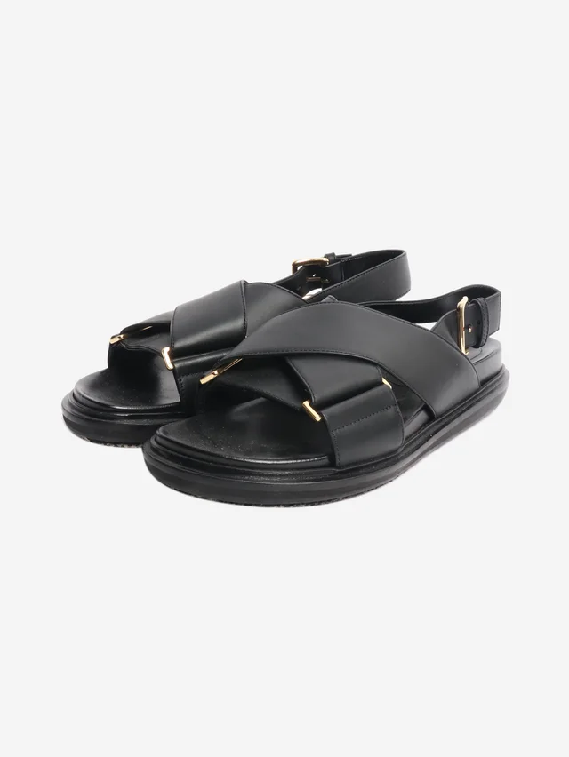Marni Black Fussbett leather cross-strap sandals - size EU 38.5 in Black Leather from Sign of the Times, photo 2 of 2