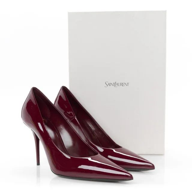 Saint Laurent Vernice Seta Soft Norma 90 Pumps 38 Grenat in Patent leather from FASHIONPHILE, photo 10 of 10