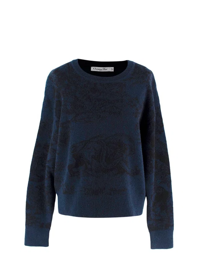 Dior Navy Chez Moi Printed Cashmere Blend Jumper in Navy Cashmere from HEWI