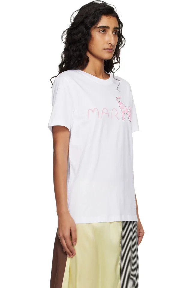 White Marni Logo Flock Fluffy Cat Jersey T-shirt, photo 2 of 4 from SSENSE