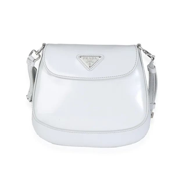 Prada Cornflower Brushed Leather Mini Cleo Gray Handbag in Grey Leather from HEWI