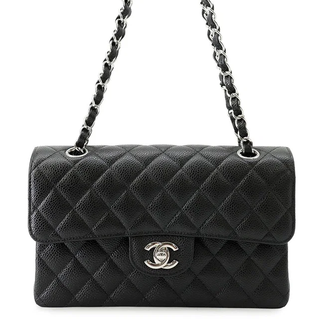 Chanel Matelasse W Flap ChainShoulder Bag BlackA01113 Caviar Leather Size 23 in Caviar leather from GALLERY RARE
