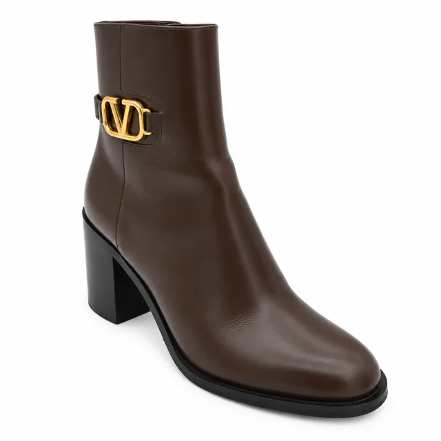 Valentino Garavani VLogo Signature Leather Zip Ankle Heeled Booties in Leather from Clotheshorse Anonymous