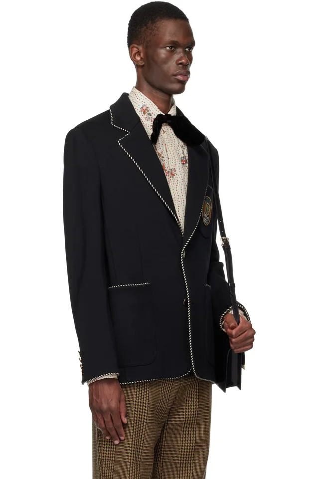 Black Single-Breasted Wool Valentino Patch Blazer, photo 2 of 2 from SSENSE