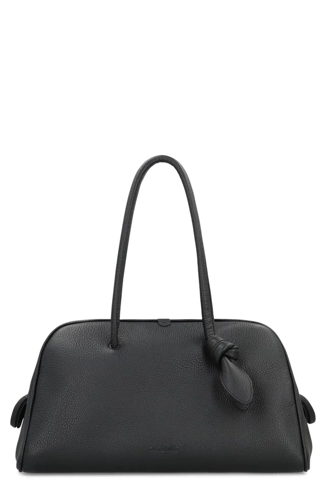 Jacquemus Hammered Calf Leather Shoulder Bag — Black in Black Calfskin from HEWI