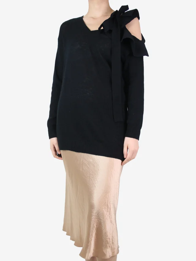 Valentino Garavani Black v-neck ruffled jumper - size S in Black Cashmere from Sign of the Times