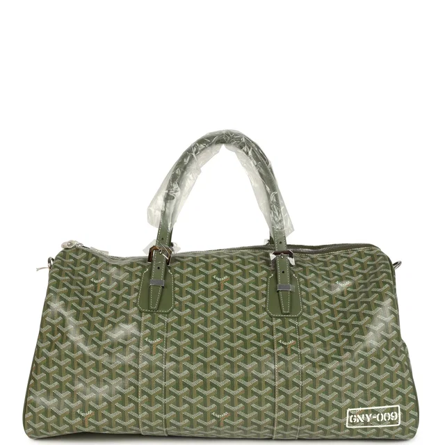 Goyard Boston 50 Bag Khaki Goyardine Canvas & Cervon Calfskin Palladium Hardware in Green Calfskin from Madison Avenue Couture