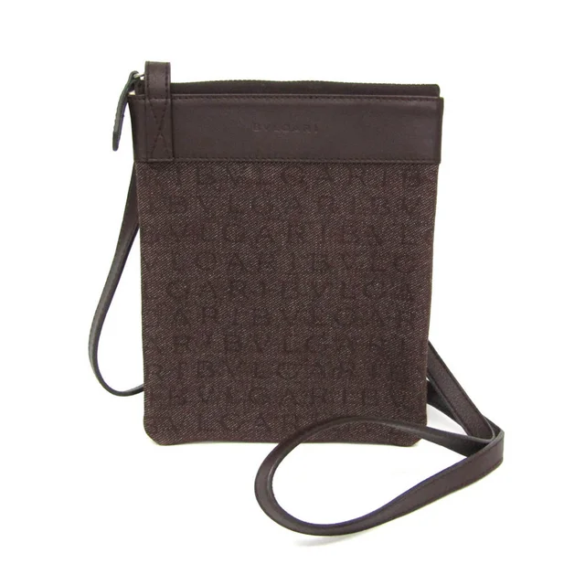 Bvlgari Logomania Crossbody Small Pouch Women's Denim,Leather Pouch,Shoulder Bag Brown in Brown Denim , Leather from Elady