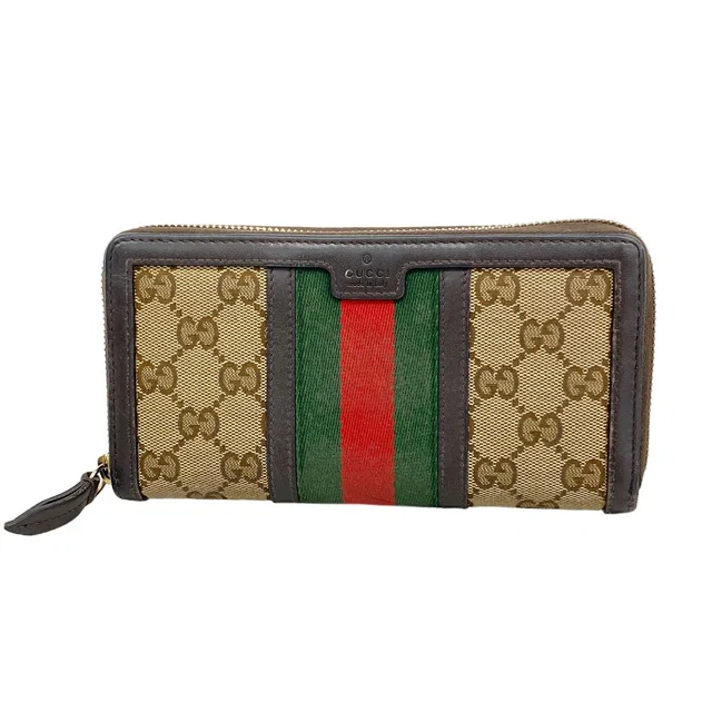 Gucci Wallet GG Canvas Sherry Line Brown Gold in Brown Canvas from The Reluxe