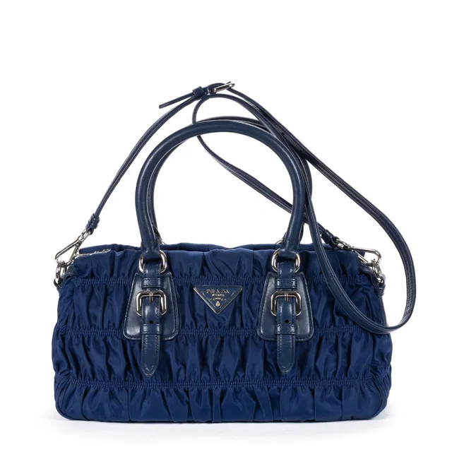 Prada Zip Shopping Tote Navy Tessuto Gaufre Canvas in Navy Canvas from The Reluxe