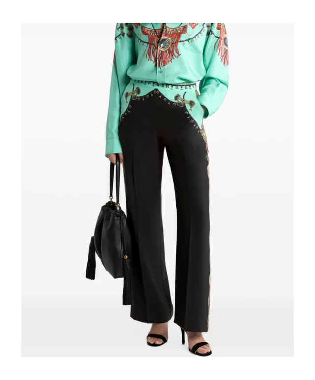 Etro straight-leg silk trousers with placed jewellery print, photo 2 of 5 from SENSER
