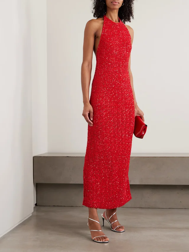 TOVE Collette sequin-embellished mesh halterneck maxi dress in Red, photo 2 of 2 from NET-A-PORTER (Canada)
