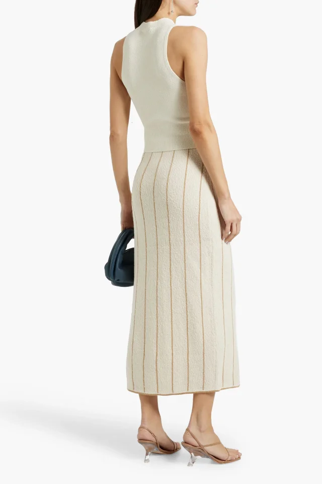 By Malene Birger Hercula Striped Ribbed-Knit Midi Skirt in White, photo 3 of 4 from THE OUTNET