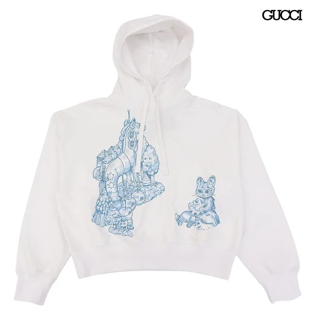 Gucci Logo Embroidery Hoodie Sweatshirt Higuchi Yuko Collaboration S White in White from The Reluxe