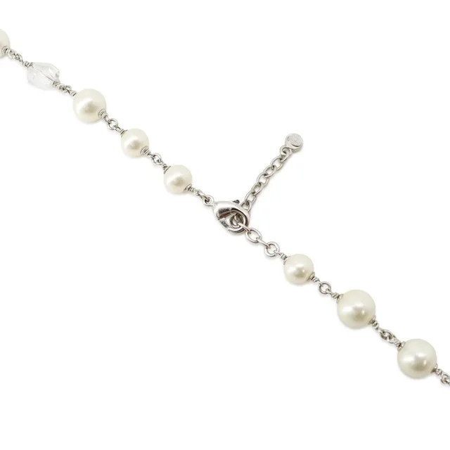 Chanel CC Logo Ribbon Motif Necklace Metal Rhinestone Faux Pearl from GALLERY RARE, photo 5 of 17