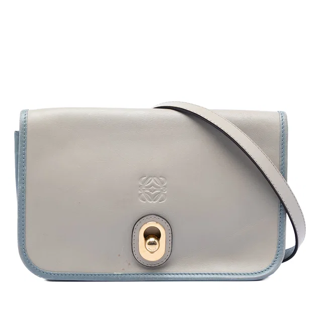 Gray LOEWE Bicolor Leather Anagram Ines Flap Crossbody in Grey Leather from Designer Revival