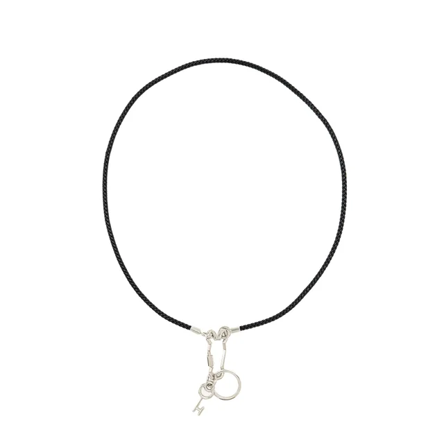Hermès Cle Cheval Snap Hook Necklace Calfskin/Metal Black SHW in Black Calfskin from EMIER
