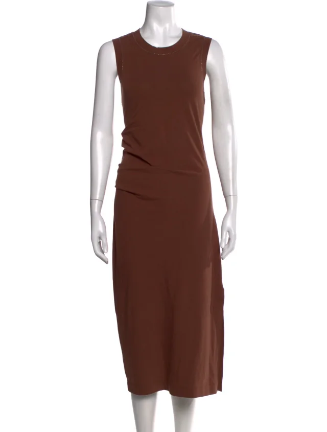 Brunello Cucinelli Crew Neck Midi Length Dress in brown|red from The RealReal