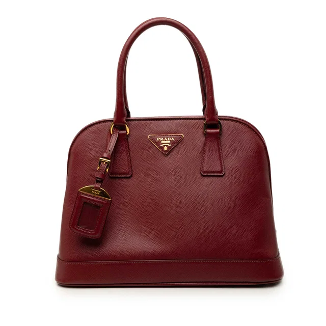 Red Prada Medium Saffiano Lux Open Promenade Satchel in Red Saffiano leather from Designer Revival