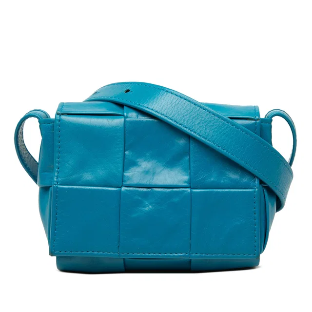 Blue Bottega Veneta Candy Paper Calfskin Intrecciato Cassette Crossbody in Blue Calfskin from Designer Revival