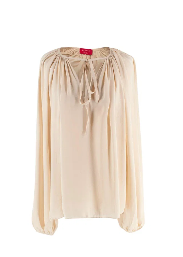 Lanvin Nude Drawstring Silk Blouse in Silk from HEWI